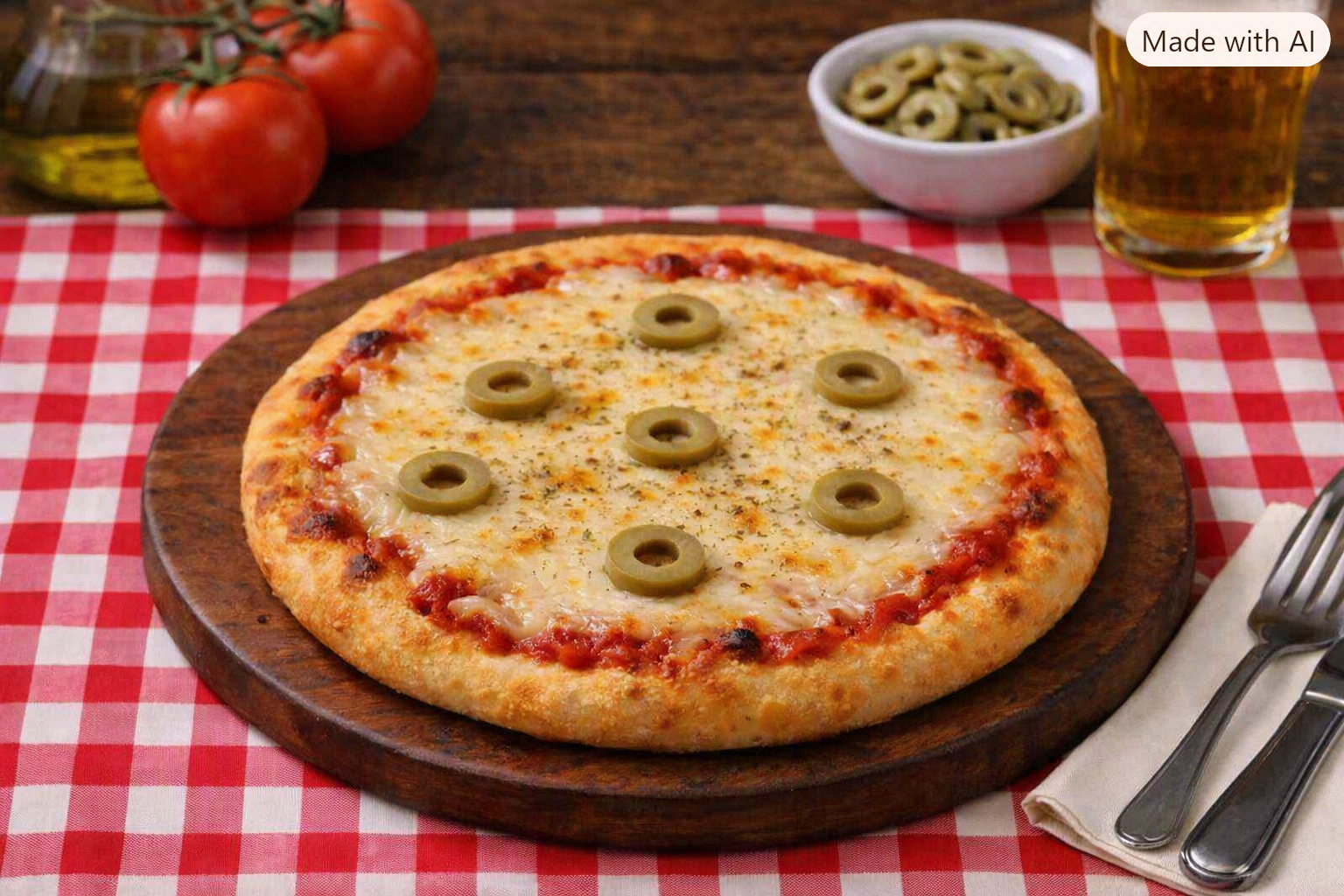 pizza personal mozzarella aceitunas verdes