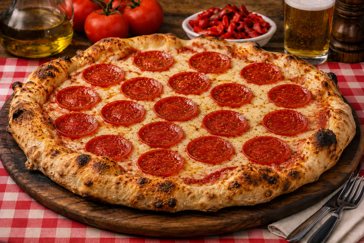 Disfruta nuestra auténtica pizza argentina con abundante mozzarella 100% fundida y pepperoni premium, sobre una masa de fermentación lenta con bordes artesanales y un sabor inspirado en las tradicionales pizzerías de Buenos Aires.